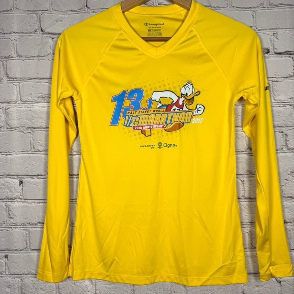 Champion Disney World Half Marathon 2017 Donald Duck Yellow Shirt Womens XS
